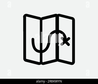Kartenlinien-Symbol Richtung Navigationsmarkierung Route Reise Entdeckungsreise Schwarzes weißes Schild Symbol Illustration Bildmaterial Grafik Clipart EPS-Vektor Stock Vektor