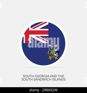 Südgeorgien und die Südlichen Sandwichinseln runden das Flaggensymbol mit Schatten. Stock Vektor