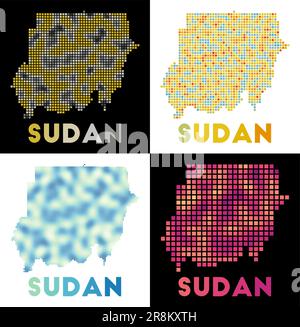 Sudan-Karte. Sammlung von Karten des Sudan im gepunkteten Stil. Ländergrenzen mit Rechtecken für Ihr Design. Vektordarstellung. Stock Vektor