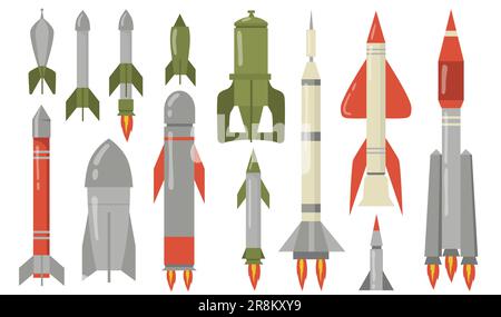 Verschiedene ballistische Raketen flach, Symbolset Stock Vektor