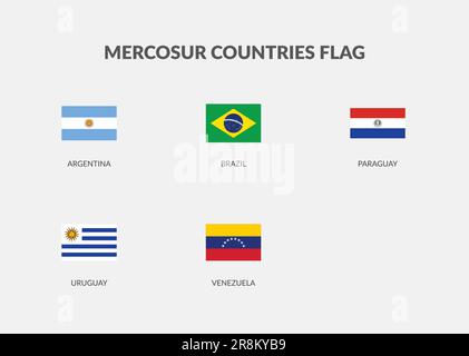 Mercosur-Länder Symbolgruppe für Rechteckflaggen. Stock Vektor