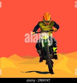 enduro bei Sonnenuntergang, Sonnenaufgang, Dünen, flache Desserts Stock Vektor