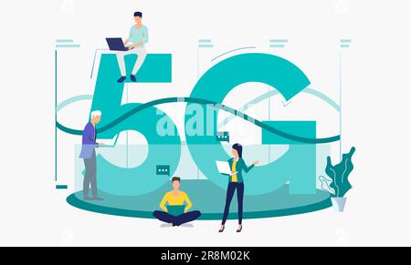 Profis, die ein Hochgeschwindigkeits-5G-Netzwerk verwenden Stock Vektor