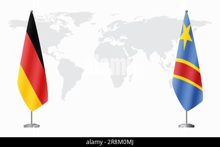 Deutschland und Demokratische Republik Kongo Flaggen für offizielles Treffen vor dem Hintergrund der Weltkarte. Stock Vektor