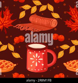 Nahtloses Muster im Herbstdesign mit rotem Tassenschal und Vektorbild Stock Vektor