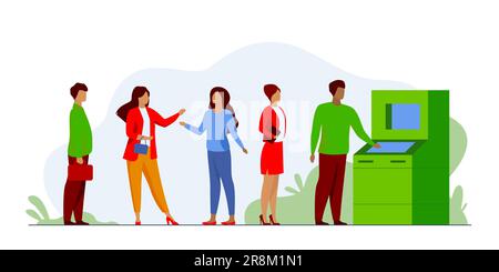 Leute warten in der Schlange auf den Bankautomaten Stock Vektor