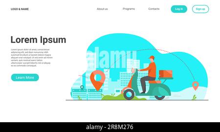 Abbildung des Kuriertransports mit Moped-Flachvektor Stock Vektor