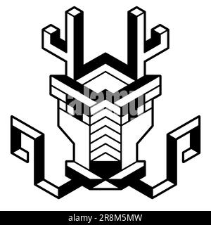 Stilisierter geometrischer chinesischer Drachenkopf. Einfacher und minimalistischer polygonaler Stil. Tattoo-Design, Logo-Kunst, Vektorzeichnung. Stock Vektor