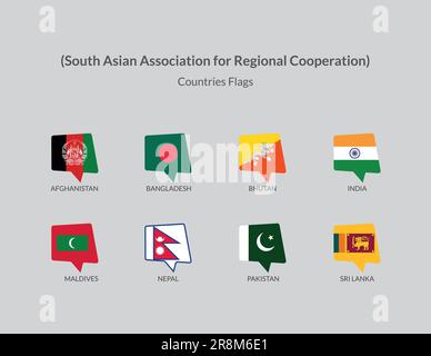 Südasiatische Vereinigung für regionale Zusammenarbeit Länder Flagge Ikonen Sammlung Stock Vektor