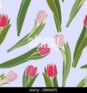 Nahtloses Vektormuster mit Tulpenblüten. Frühlingsblumen Hintergrund, Tapete Stock Vektor