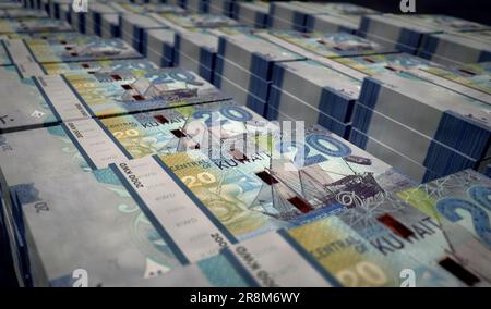 Kuwait Dinar Money Printing 3D Illustration. 20 KWD-Banknotendruck. Finanzkonzept, Bargeld, Wirtschaftskrise, Geschäftserfolg, Rezession, bank, Steuer Stockfoto