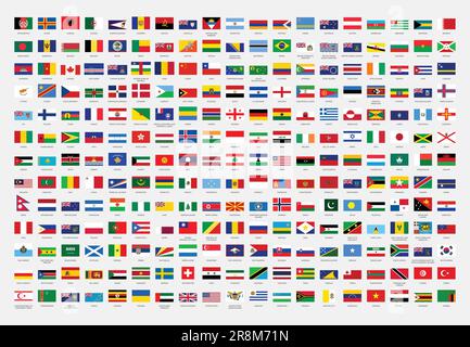 Welt Alle Länder Rechteck-Flaggensymbol Stock Vektor