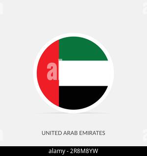 Die Vereinigten Arabischen Emirate runden das Flaggensymbol mit Schatten. Stock Vektor