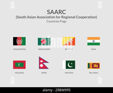 SAARC - Südasiatische Vereinigung für regionale Zusammenarbeit - Länder Rechteckflaggensymbol Stock Vektor