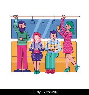 Fluggäste, die mit der U-Bahn reisen, Flachvektordarstellung Stock Vektor