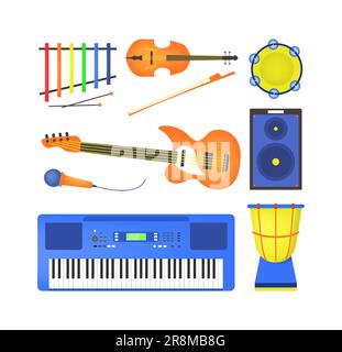 Musikinstrumente, flache Ikonensammlung Stock Vektor