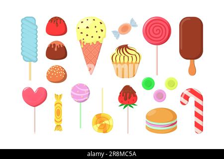 Cartoon Sweets Flat Icon Set Stock Vektor