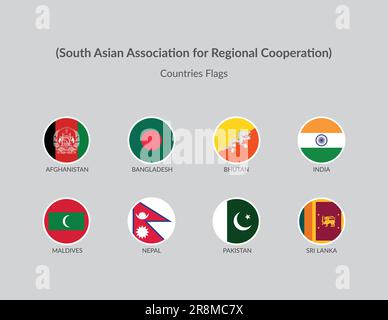 Südasiatische Vereinigung für regionale Zusammenarbeit Länder Flagge Ikonen Sammlung Stock Vektor
