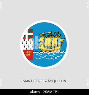 St. Pierre und Miquelon rundes Flaggensymbol mit Schatten. Stock Vektor