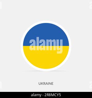 Rundes Flaggensymbol der Ukraine mit Schatten. Stock Vektor