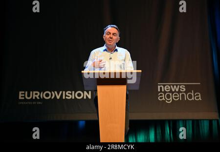 Dublin, Irland. 19. Juni 2023. Foto von Simon Wilkinson/SWpix.com - 18/06/2023 - Eurovision News - NewsXChange 2023 Konferenz - The Convention Centre Dublin, Irland - Keynote Interview Noel Curran Credit: SWpix/Alamy Live News Stockfoto