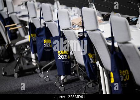 Stockholm, Schweden. 22. Juni 2023. STOCKHOLM 20230622 Letzte informelle Tagung des Rates "Allgemeine Angelegenheiten " in Arlanda Xpo nördlich der Stadt Stockholm während der schwedischen Amtszeit. Foto: Pontus Lundahl/TT /Code 10050 ***SCHWEDEN AUS*** Kredit: TT News Agency/Alamy Live News Stockfoto