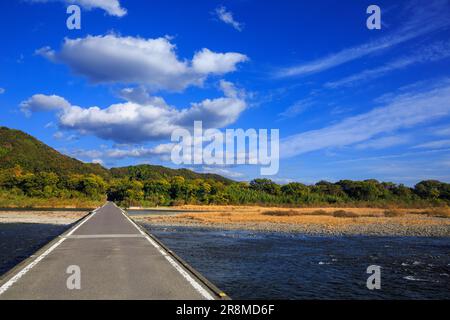 Sada-Tiefwasserüberquerung und Herbstfarben im Shimantogawa River Stockfoto