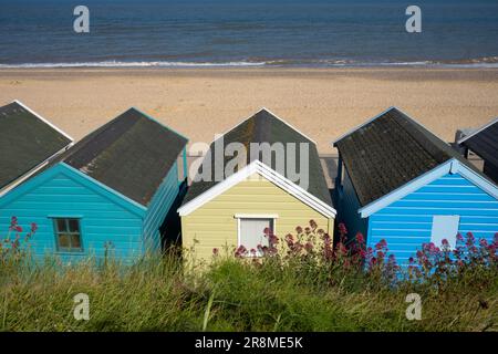 Strandhütten in Southwold an der East Suffolk Coast, England Stockfoto