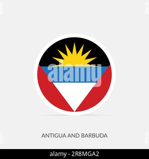 Antigua und Barbuda, rundes Flaggensymbol mit Schatten. Stock Vektor