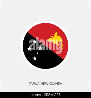 Symbol der runden Flagge von Papua-Neuguinea mit Schatten. Stock Vektor