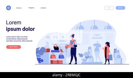 Weibliche Kunden kaufen in einem Kleiderladen ein Stock Vektor