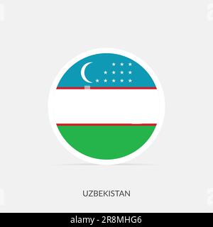 Usbekistan: Rundes Flaggensymbol mit Schatten. Stock Vektor