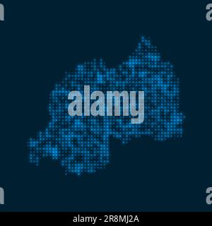 Ruanda mit gepunkteter, leuchtender Karte. Form des Landes mit blauen, hellen Lampen. Vektordarstellung. Stock Vektor