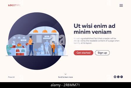 Weibliche Kunden kaufen in einem Kleiderladen ein Stock Vektor