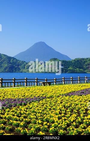 Ikeda-See und Kaimondake-Berg Stockfoto