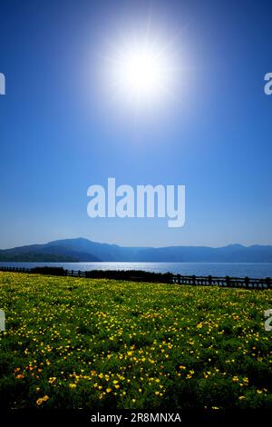 Ikeda-See und Kaimondake-Berg Stockfoto