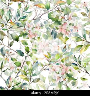 Romantische Eleganz, nahtloses Blumenmuster mit Ast aus Aquarell in Aquarell. Apfelblumen. Vektordarstellung Stock Vektor