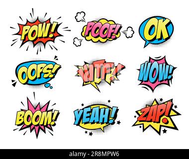 Comic Burst Text Ballons Flat Icon Kollektion Stock Vektor