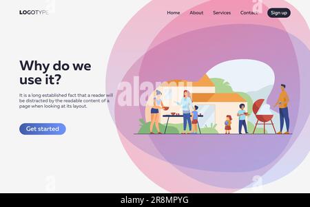 Familie auf Grillparty im Garten Flachvektorbild Stock Vektor