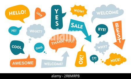 Sprechblase mit Textsammlung für flache Symbole Stock Vektor