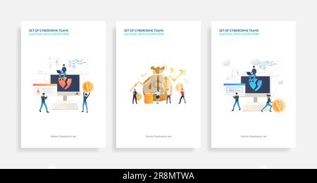 Gruppe von Cyberkriminalitätsteams, die sich in Computer hacken Stock Vektor