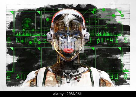 Künstlerische 3D-Darstellung Eines Cyborg mit künstlicher Intelligenz Stockfoto