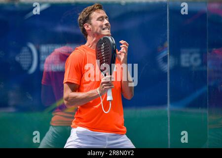 Krakau, Polen. 22. Juni 2023. KRAKAU, POLEN – JUNI 22: Die niederländischen Sten Richters reagieren auf die 16-Runde der gemischten Doubles an Tag 2 der Europaspiele am 22. Juni 2023 in Krakau, Polen. (Foto: Pablo Morano/BSR Agency) Kredit: BSR Agency/Alamy Live News Stockfoto