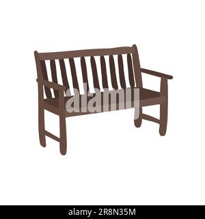 Abbildung einer Holzbank. Süße Kinderparkbank. Flache Holzbank, urbanes Element, Seitenansicht Stock Vektor