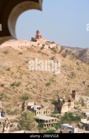 Blick von Amber Fort, Jaipur, Rajasthan, Indien, Fort Stockfoto