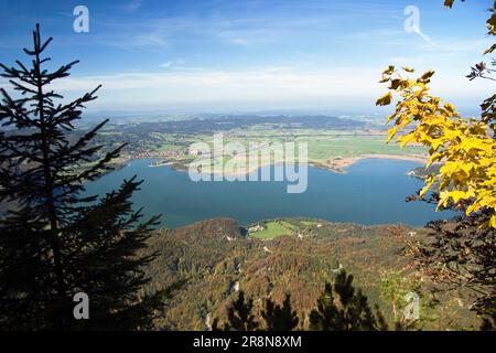 Blick von Jochberg zum Kochelsee, Kochel am See, Bayern, Deutschland Stockfoto