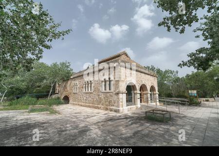 Blick auf Gebäude und Empfangszentrum, Reservat S’Albufera, Mallorca, Balearen, Spanien, 19. Juni 2023 Stockfoto