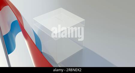 Wahlen in Luxemburg, Abstimmungsbox und nationale Flagge. 3D-Rendern Stockfoto