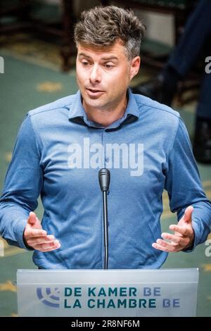 Brüssel, Belgien. 22. Juni 2023. Steven De Vuyst VON PVDA/PTB wird am Donnerstag, den 22. Juni 2023, auf einer Plenarsitzung der Kammer im Bundesparlament in Brüssel gesehen. BELGA FOTO JASPER JACOBS Kredit: Belga News Agency/Alamy Live News Stockfoto