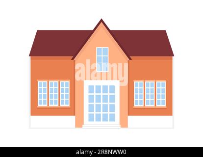 Beige und orangefarbene Hütte mit Fassade, City oder Country Street Gebäude mit weißen Fenstern. Modernes privates Wohnhaus, Duplex-Apartments Stock Vektor